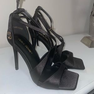 Public Desire Black strappy Satin stilettos